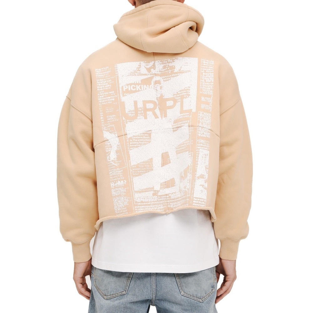Purple Brand Oversized Fleece Graphic‎ Hoodie Ecru Small NWT - Picture 2 of 10